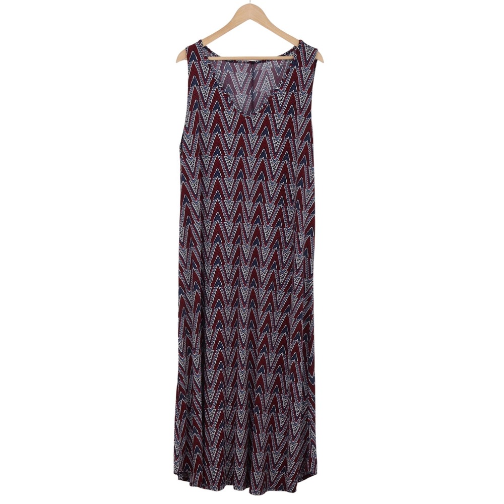 Unbranded Maxi Dress Womens 3X Burgundy Chevron Sleeveless Excellent